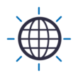 icon_program_Global Icon of a globe with latitude and longitude lines, surrounded by rays, symbolizing global connectivity or international reach.